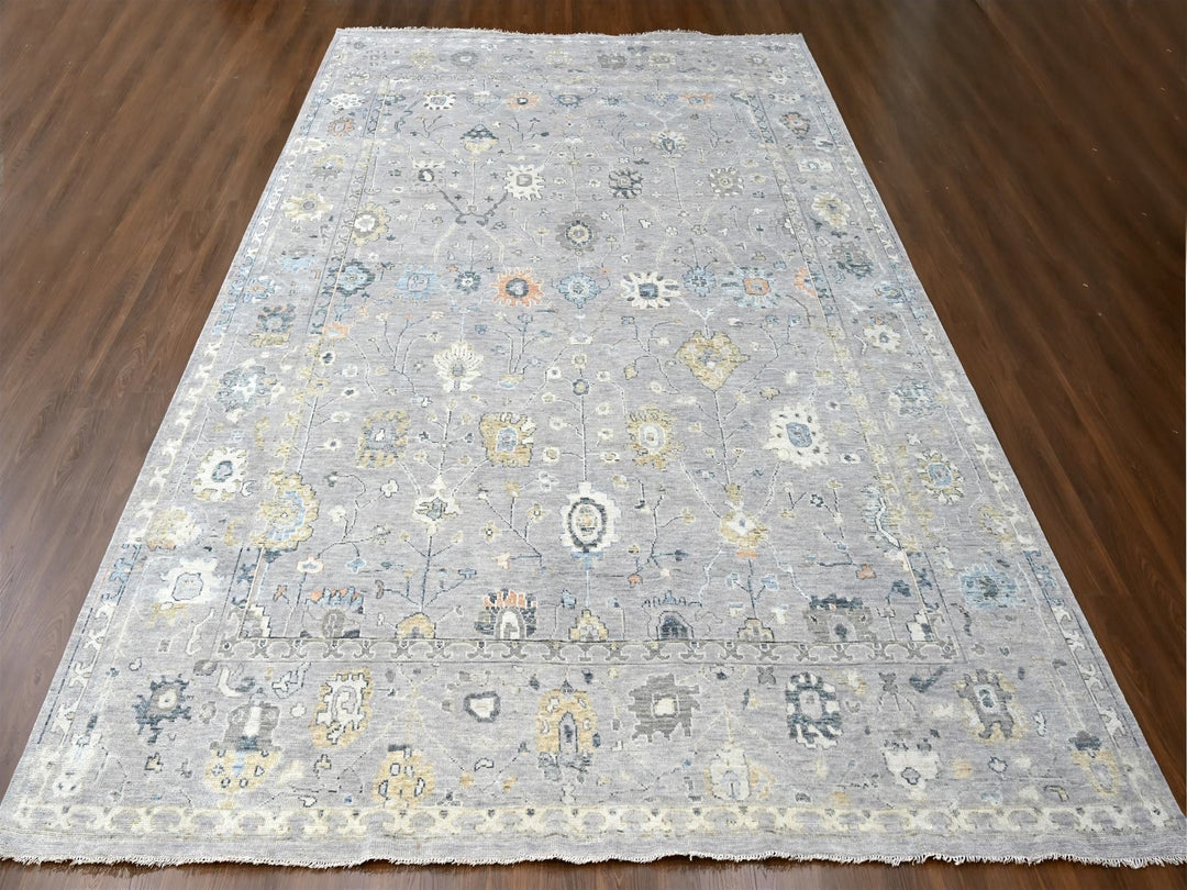 11'6" x 14'11" New Hand Knotted Grey Wool Rectangle Oriental Rug - MOA10210278