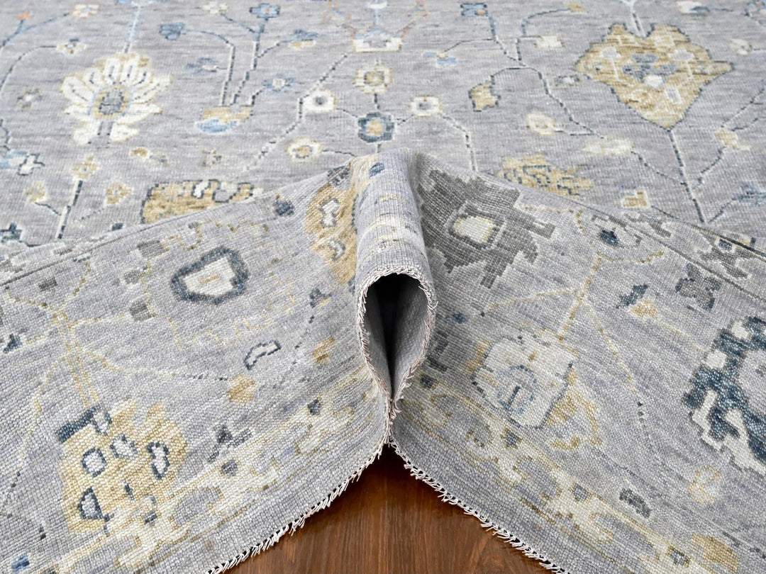 11'6" x 14'11" New Hand Knotted Grey Wool Rectangle Oriental Rug - MOA10210278