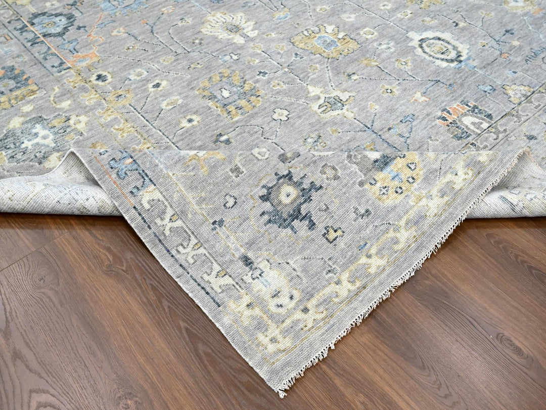 11'6" x 14'11" New Hand Knotted Grey Wool Rectangle Oriental Rug - MOA10210278