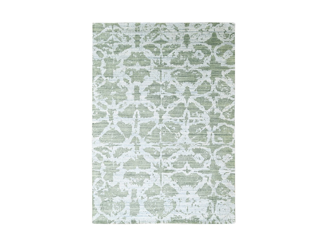 6'7" x 9'6" New Hand Loomed Green Wool & Silk Rectangle Oriental Rug - MOA10210282