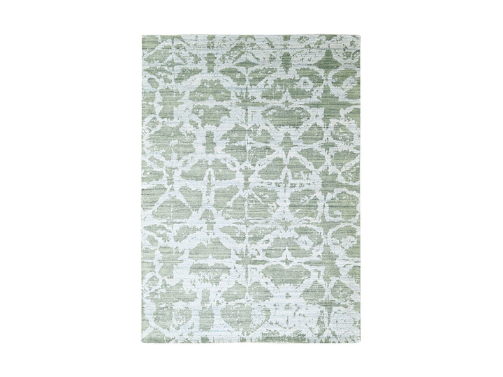 6'7" x 9'6" New Hand Loomed Green Wool & Silk Rectangle Oriental Rug - MOA10210282
