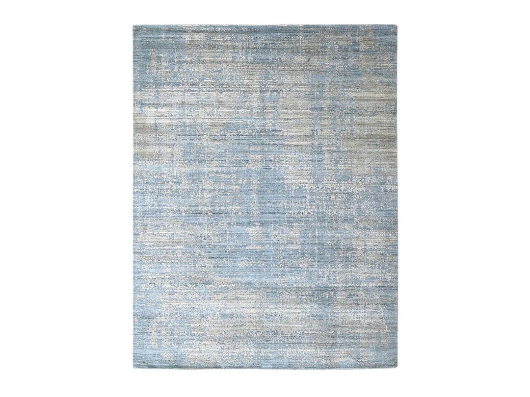 8'0" x 9'11" New Hand Loomed Grey Wool & Silk Rectangle Oriental Rug - MOA10210286
