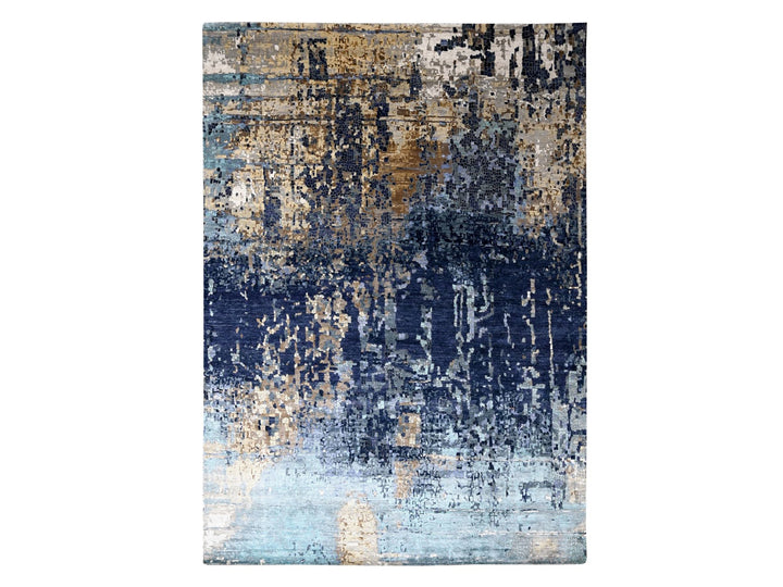10'0" x 13'10" New Hand Knotted Blue Wool & Silk Rectangle Oriental Rug - MOA10210293