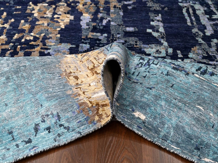 10'0" x 13'10" New Hand Knotted Blue Wool & Silk Rectangle Oriental Rug - MOA10210293