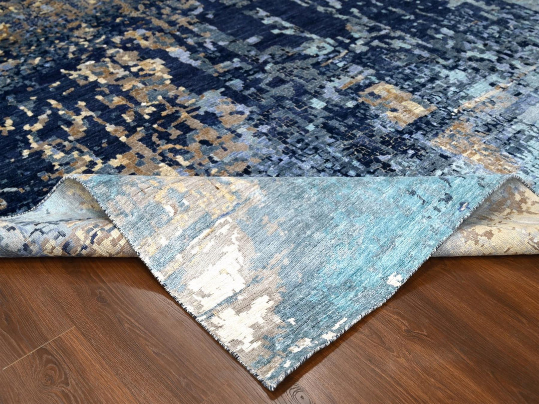 10'0" x 13'10" New Hand Knotted Blue Wool & Silk Rectangle Oriental Rug - MOA10210293