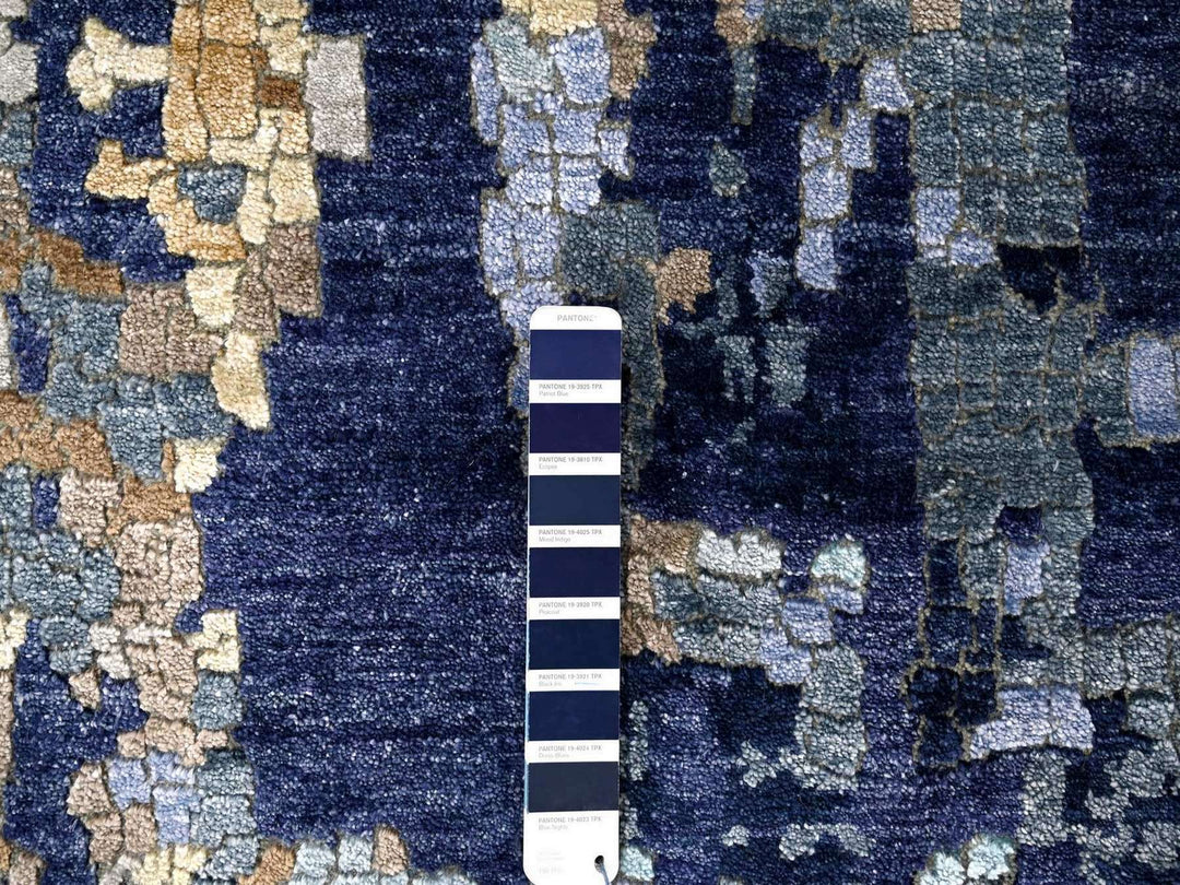10'0" x 13'10" New Hand Knotted Blue Wool & Silk Rectangle Oriental Rug - MOA10210293