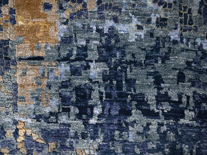 10'0" x 13'10" New Hand Knotted Blue Wool & Silk Rectangle Oriental Rug - MOA10210293