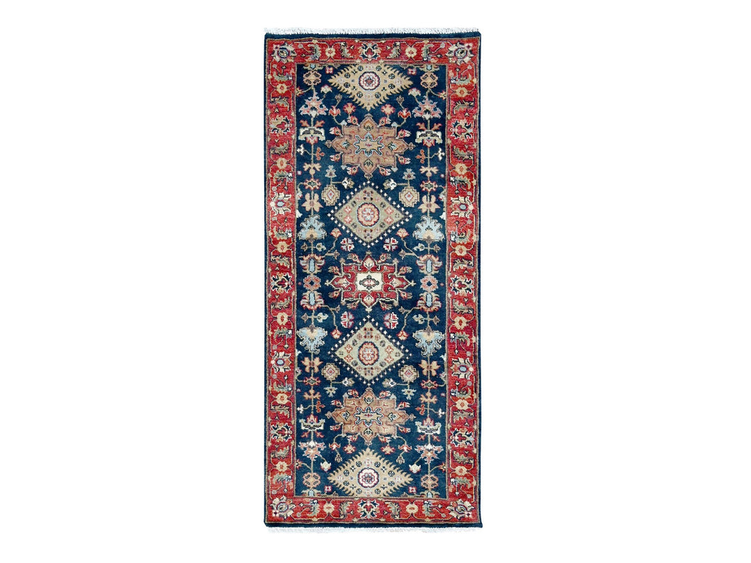 2'7" x 5'11" New Hand Knotted Blue Wool Runner Oriental Rug - MOA10210300