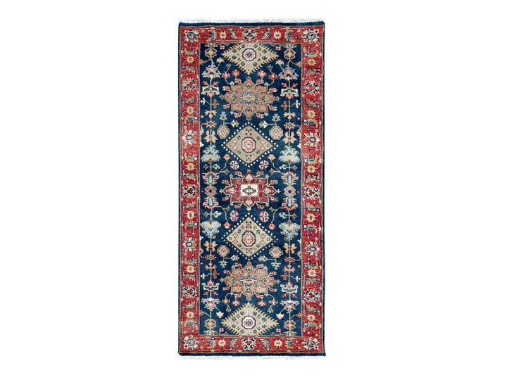 2'7" x 5'11" New Hand Knotted Blue Wool Runner Oriental Rug - MOA10210300