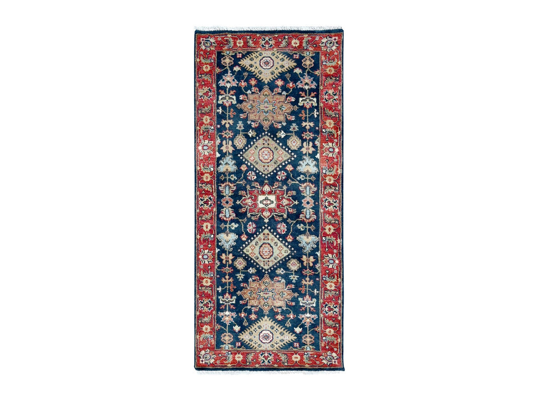 2'7" x 5'11" New Hand Knotted Blue Wool Runner Oriental Rug - MOA10210301