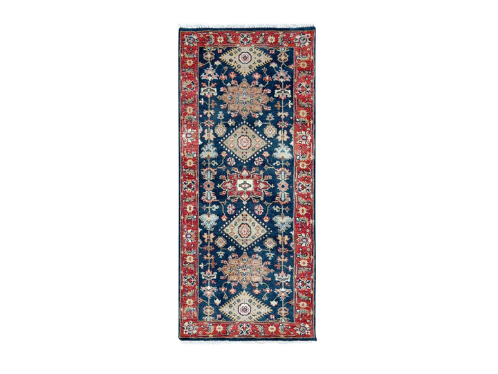 2'7" x 5'11" New Hand Knotted Blue Wool Runner Oriental Rug - MOA10210301