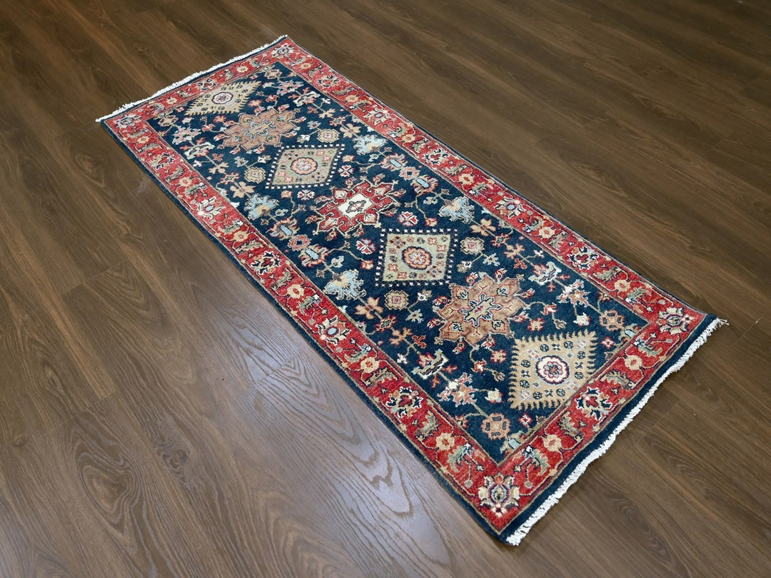 2'7" x 5'11" New Hand Knotted Blue Wool Runner Oriental Rug - MOA10210301