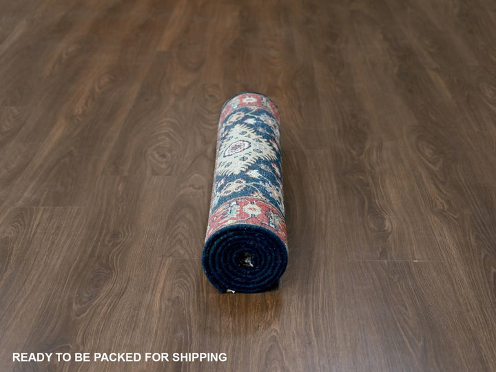 2'7" x 5'11" New Hand Knotted Blue Wool Runner Oriental Rug - MOA10210301
