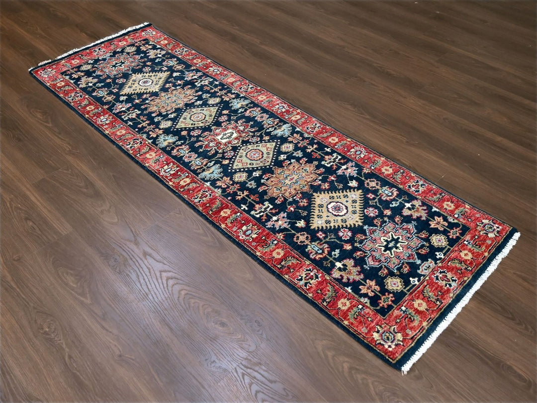 2'9" x 8'0" New Hand Knotted Blue Wool Runner Oriental Rug - MOA10210302