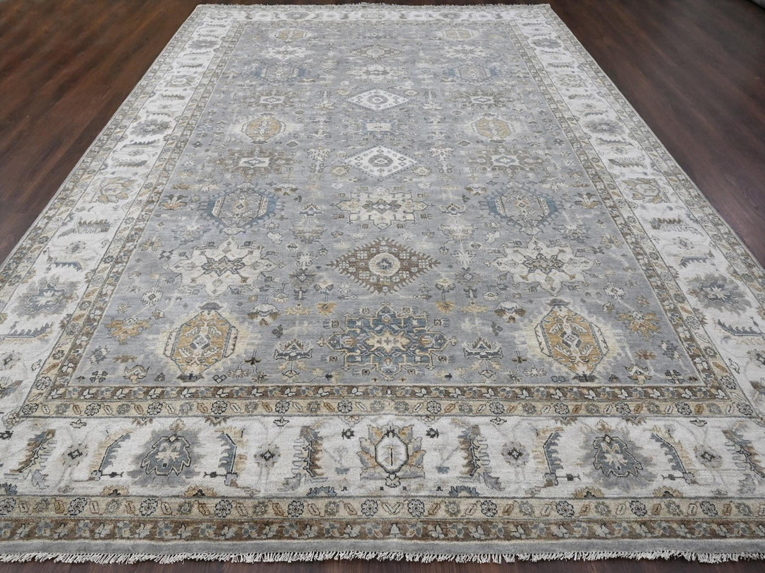 10'1" x 14'2" New Hand Knotted Grey Wool Rectangle Oriental Rug - MOA10210305