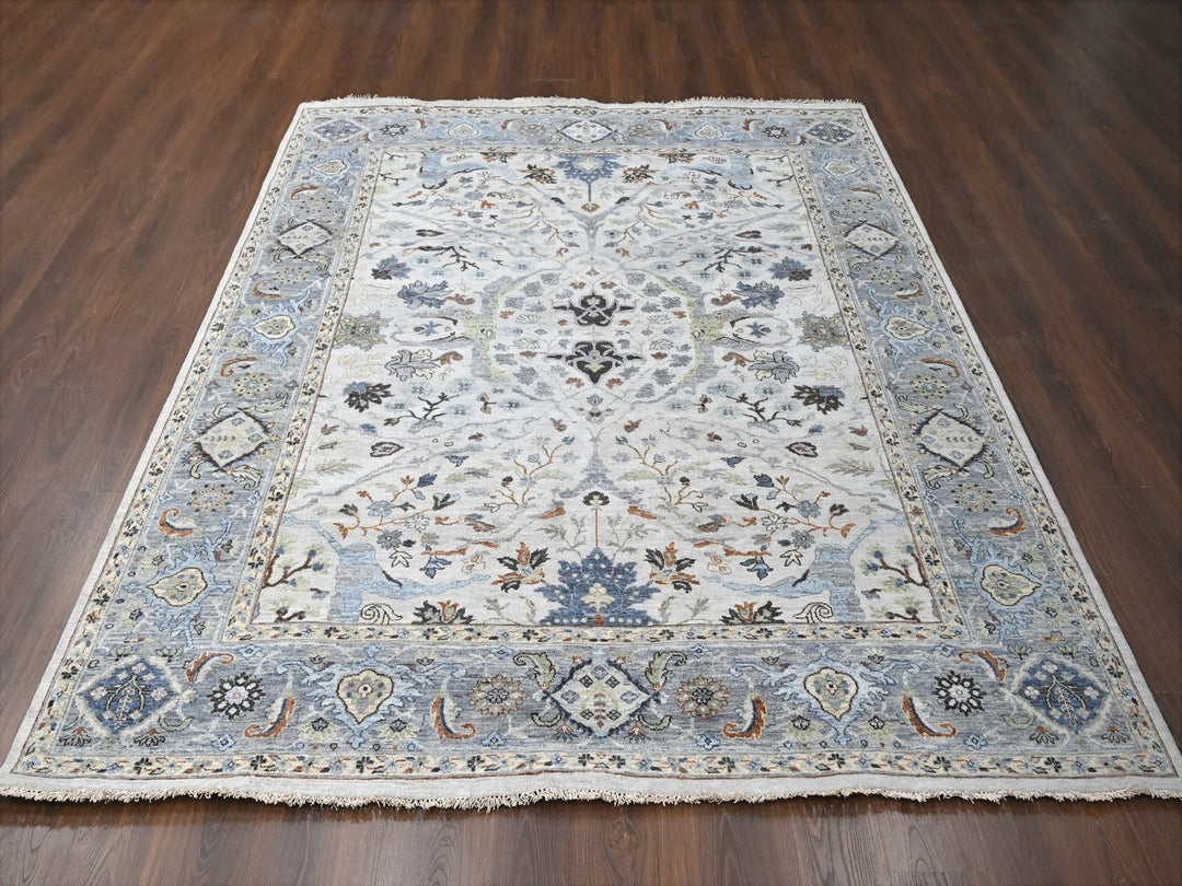 8'0" x 9'10" New Hand Knotted Grey Wool Rectangle Oriental Rug - MOA10210306
