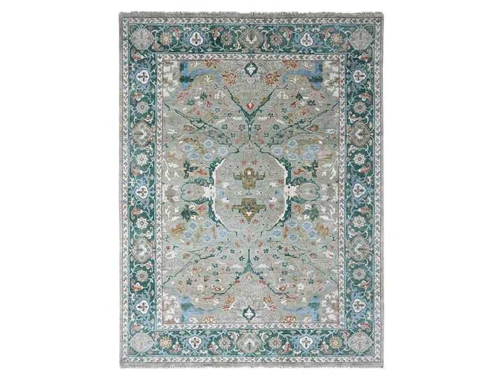9'0" x 11'10" New Hand Knotted Green Wool Rectangle Oriental Rug - MOA10210310