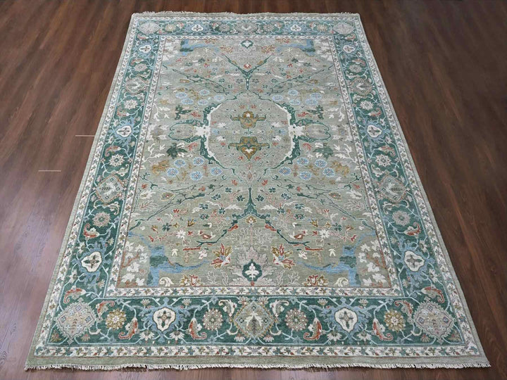 9'0" x 11'10" New Hand Knotted Green Wool Rectangle Oriental Rug - MOA10210310