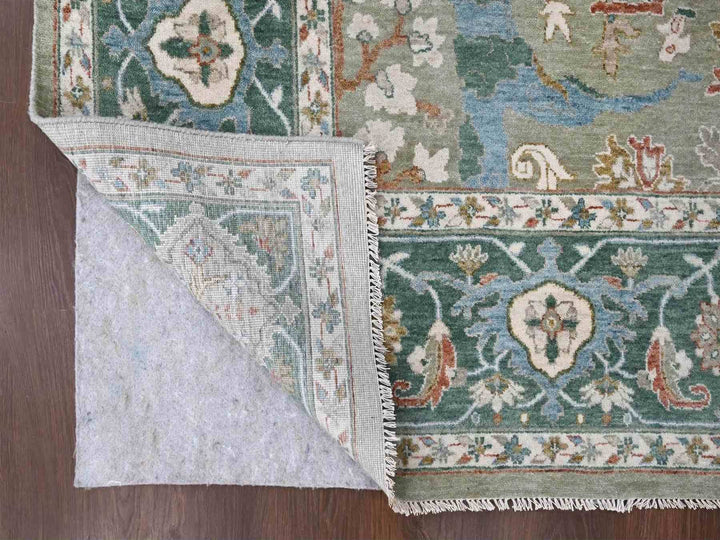 9'0" x 11'10" New Hand Knotted Green Wool Rectangle Oriental Rug - MOA10210310