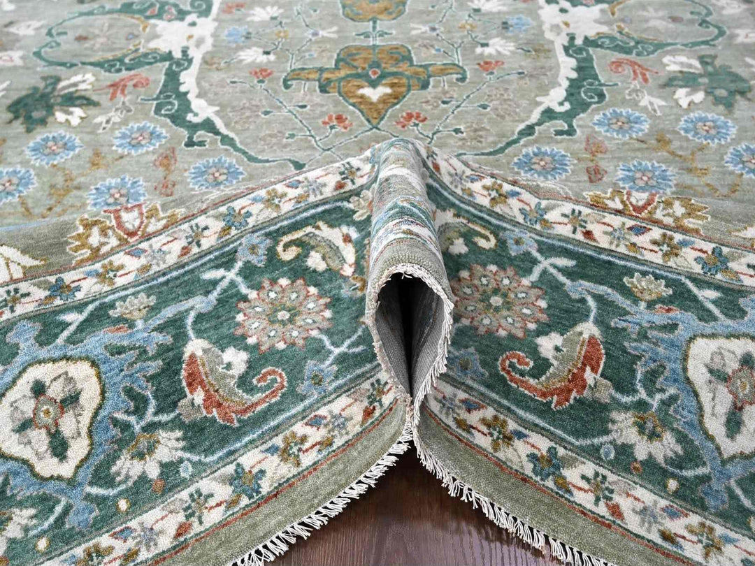 9'0" x 11'10" New Hand Knotted Green Wool Rectangle Oriental Rug - MOA10210310