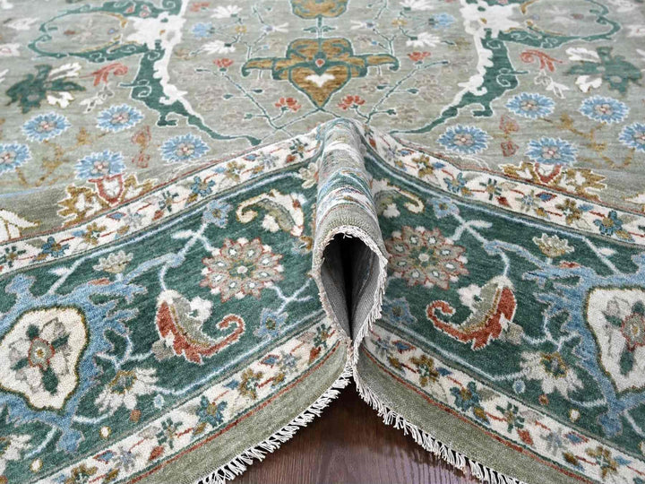 9'0" x 11'10" New Hand Knotted Green Wool Rectangle Oriental Rug - MOA10210310