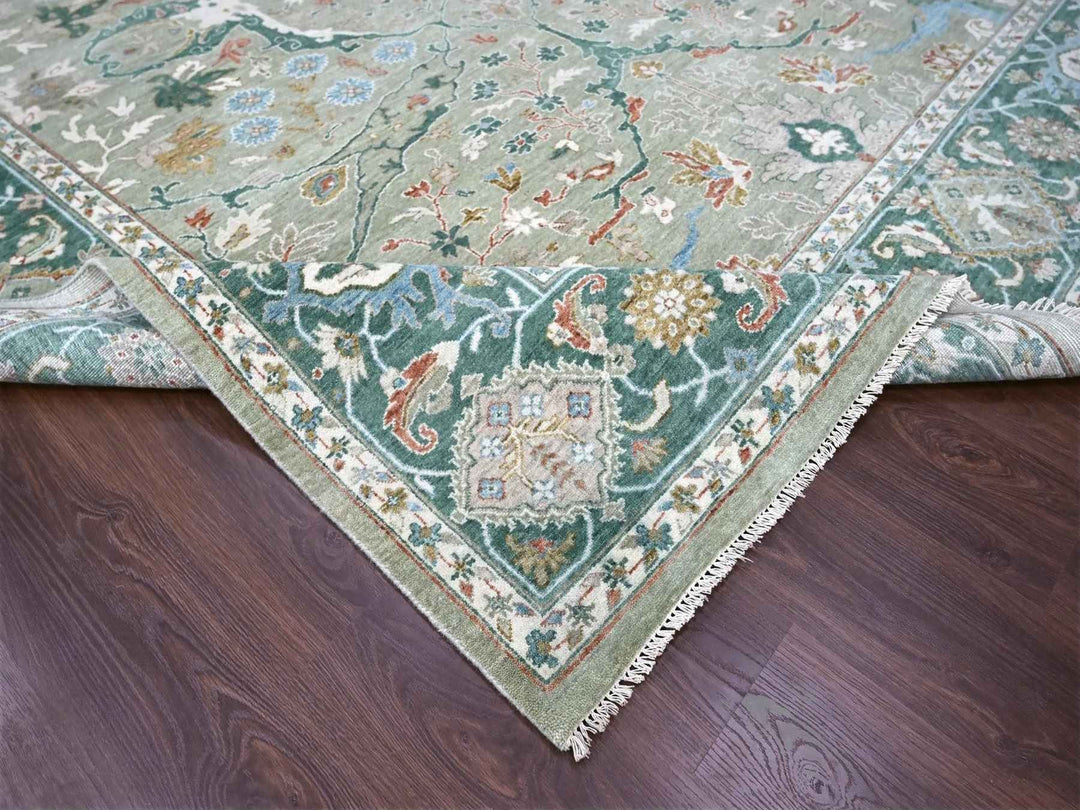 9'0" x 11'10" New Hand Knotted Green Wool Rectangle Oriental Rug - MOA10210310