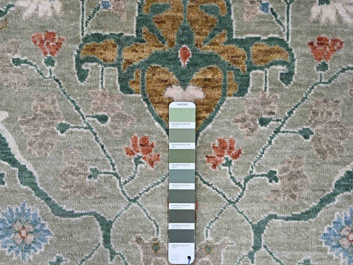 9'0" x 11'10" New Hand Knotted Green Wool Rectangle Oriental Rug - MOA10210310