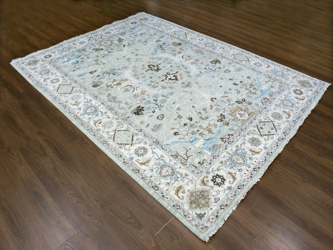 8'10" x 11'9" New Hand Knotted Blue Wool Rectangle Oriental Rug - MOA10210311