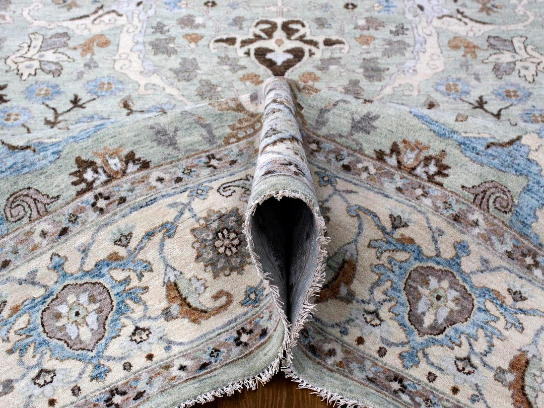 8'10" x 11'9" New Hand Knotted Blue Wool Rectangle Oriental Rug - MOA10210311