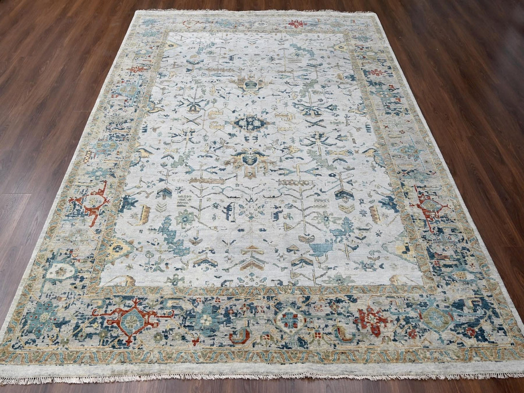8'10" x 11'10" New Hand Knotted Grey Wool Rectangle Oriental Rug - MOA10210312