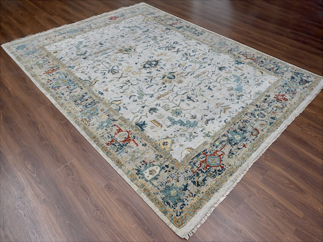 8'10" x 11'10" New Hand Knotted Grey Wool Rectangle Oriental Rug - MOA10210312