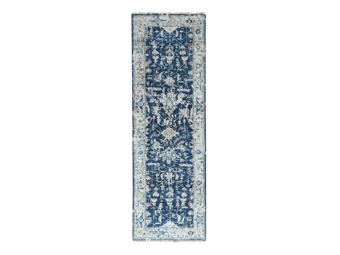 2'7" x 7'11" New Hand Knotted Blue Wool Runner Oriental Rug - MOA10210313