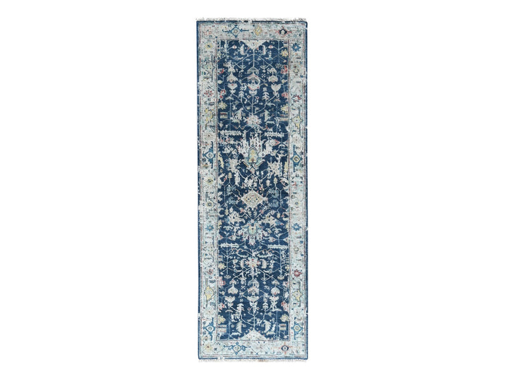 2'7" x 7'11" New Hand Knotted Blue Wool Runner Oriental Rug - MOA10210313