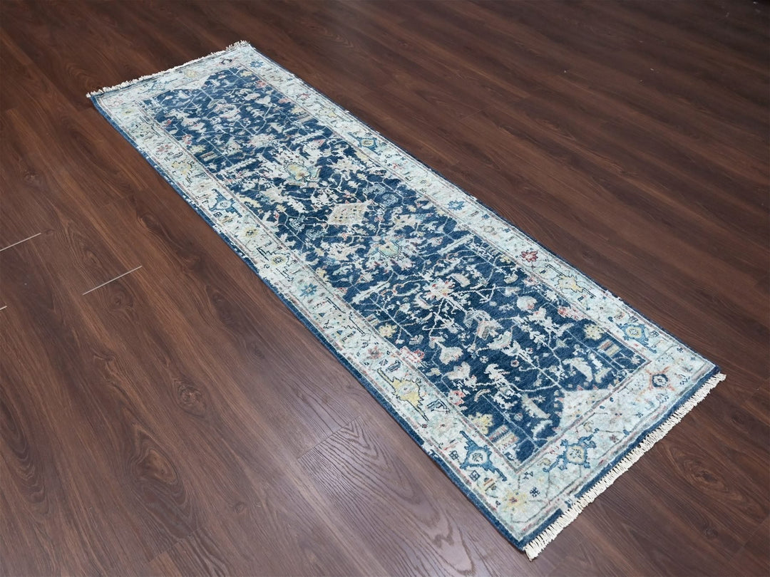 2'7" x 7'11" New Hand Knotted Blue Wool Runner Oriental Rug - MOA10210313