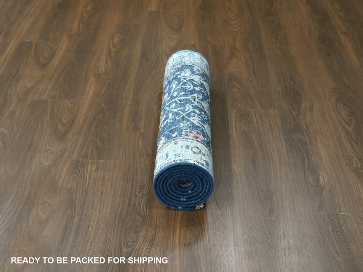 2'7" x 7'11" New Hand Knotted Blue Wool Runner Oriental Rug - MOA10210313