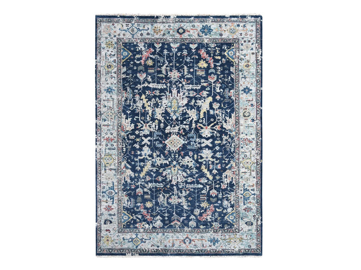 6'0" x 9'0" New Hand Knotted Blue Wool Rectangle Oriental Rug - MOA10210314
