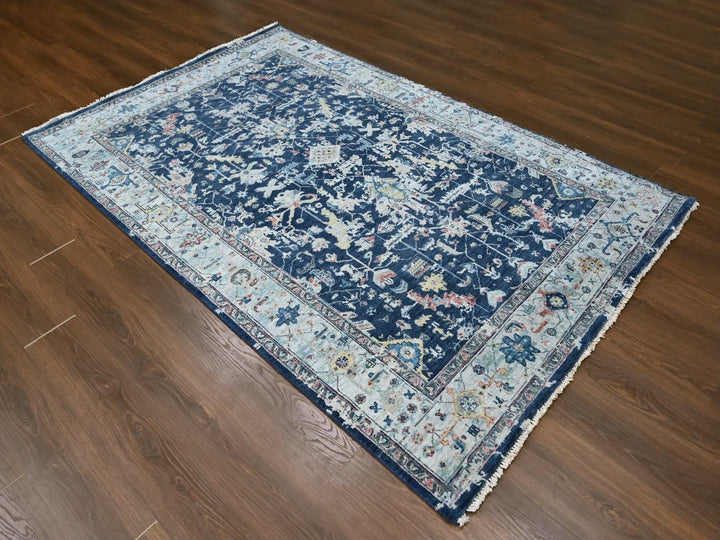 6'0" x 9'0" New Hand Knotted Blue Wool Rectangle Oriental Rug - MOA10210314