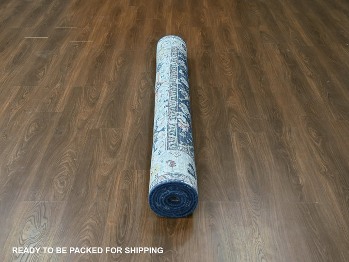 6'0" x 9'0" New Hand Knotted Blue Wool Rectangle Oriental Rug - MOA10210314