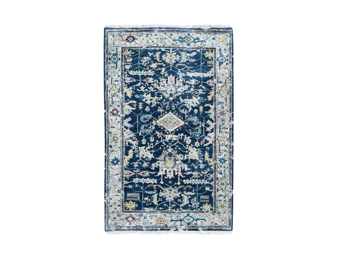 3'2" x 4'10" New Hand Knotted Blue Wool Rectangle Oriental Rug - MOA10210315
