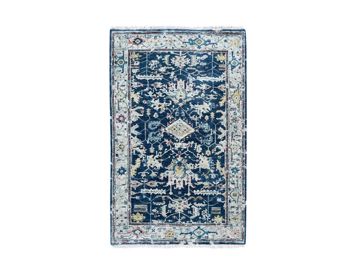 3'2" x 4'10" New Hand Knotted Blue Wool Rectangle Oriental Rug - MOA10210315