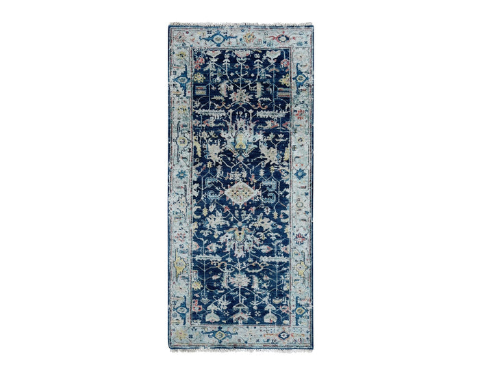 2'7" x 5'9" New Hand Knotted Blue Wool Runner Oriental Rug - MOA10210317
