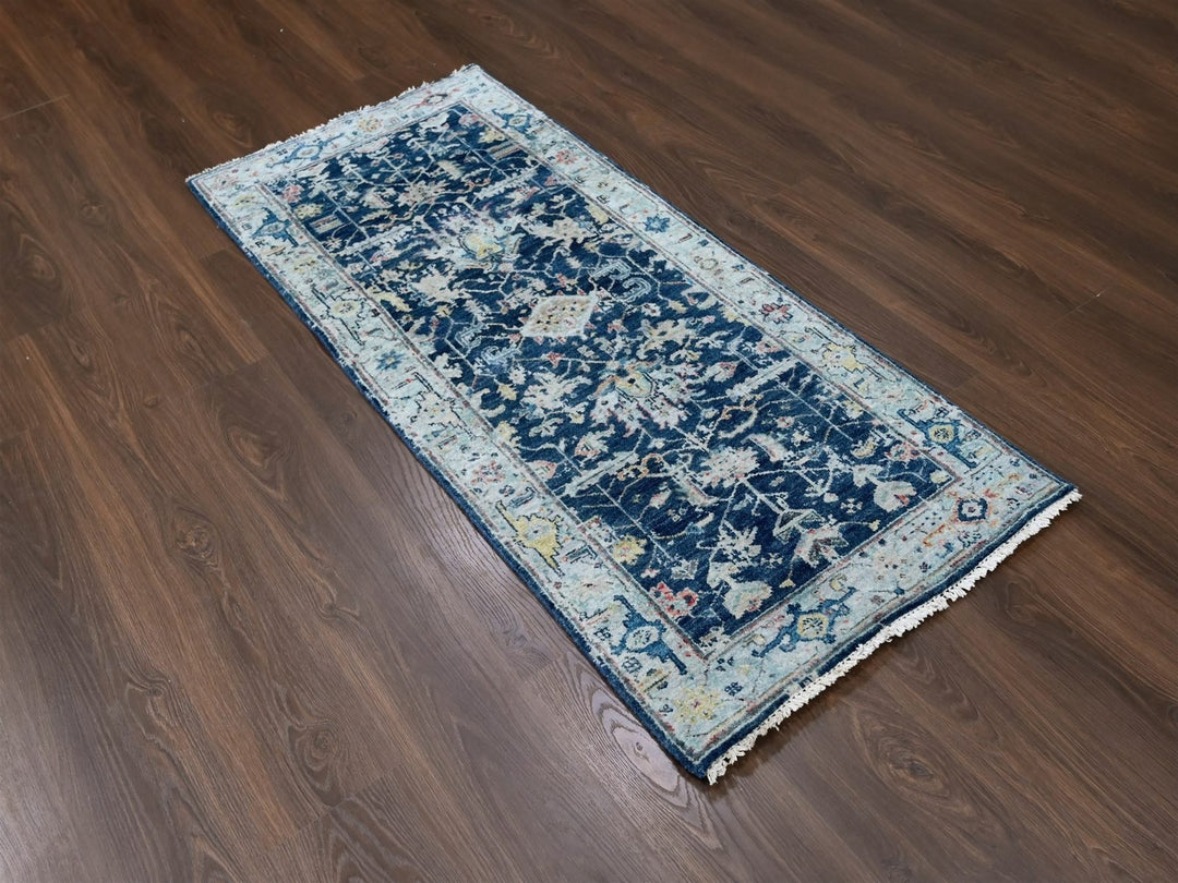 2'7" x 5'9" New Hand Knotted Blue Wool Runner Oriental Rug - MOA10210317