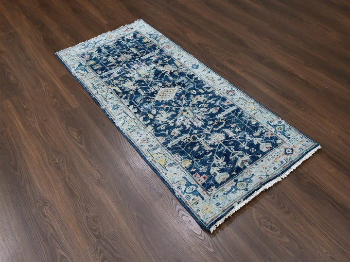 2'7" x 5'9" New Hand Knotted Blue Wool Runner Oriental Rug - MOA10210317