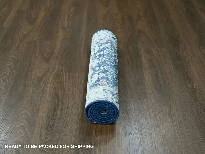 2'7" x 5'9" New Hand Knotted Blue Wool Runner Oriental Rug - MOA10210317