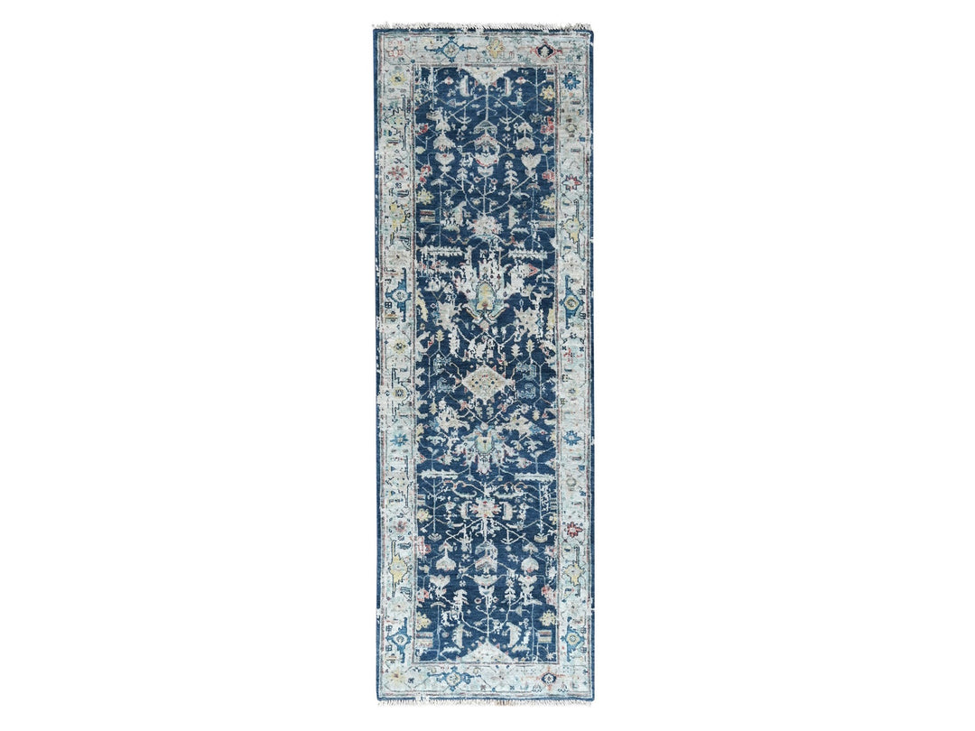2'8" x 7'11" New Hand Knotted Blue Wool Runner Oriental Rug - MOA10210318
