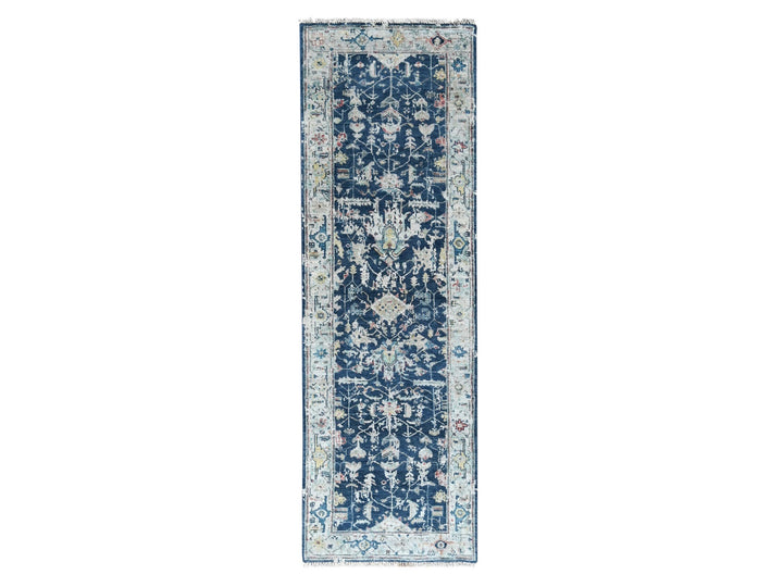 2'8" x 7'11" New Hand Knotted Blue Wool Runner Oriental Rug - MOA10210318