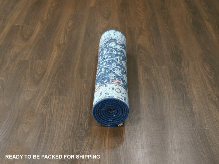2'8" x 7'11" New Hand Knotted Blue Wool Runner Oriental Rug - MOA10210318