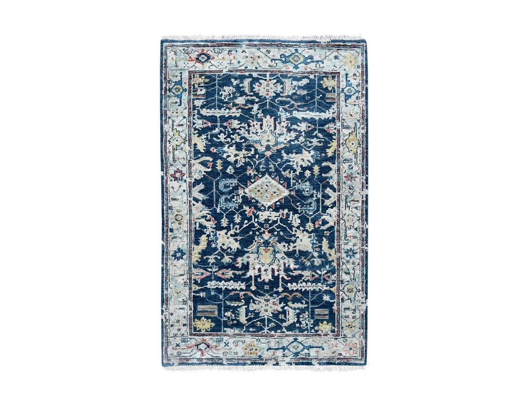 2'11" x 4'9" New Hand Knotted Blue Wool Rectangle Oriental Rug - MOA10210319