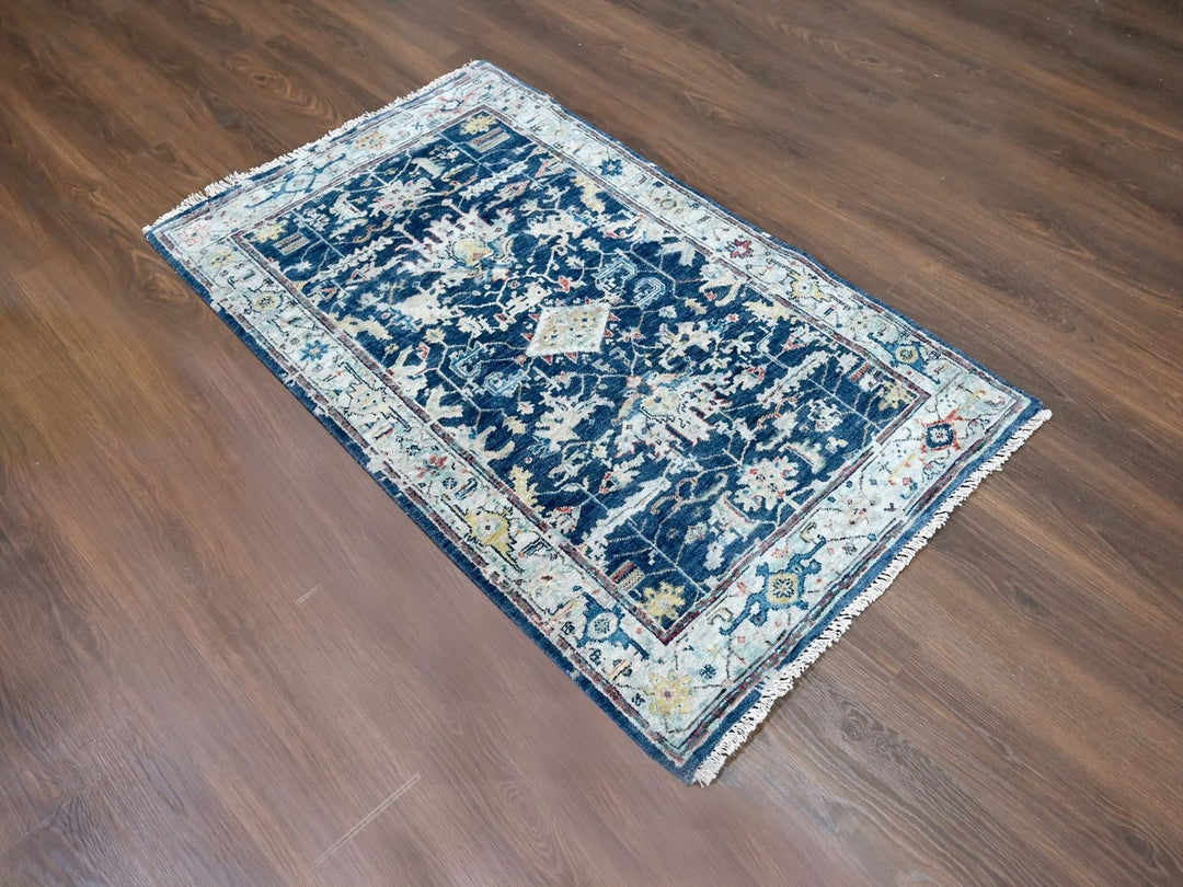 2'11" x 4'9" New Hand Knotted Blue Wool Rectangle Oriental Rug - MOA10210319