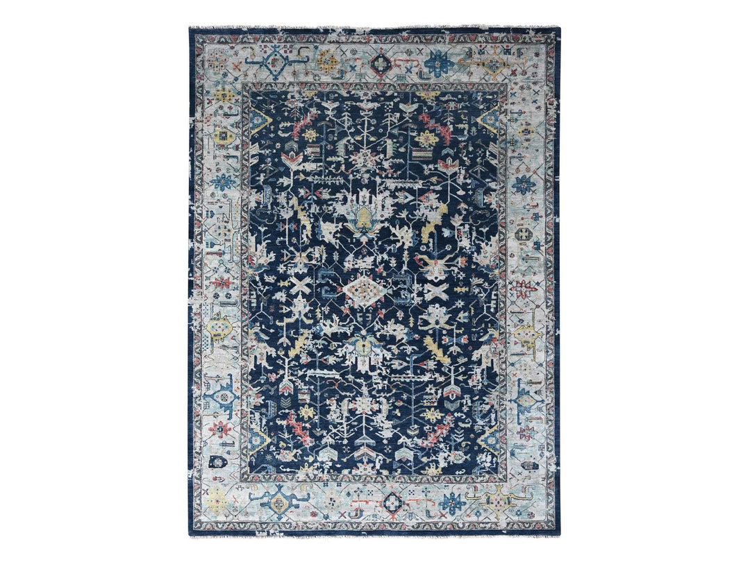 9'1" x 12'0" New Hand Knotted Blue Wool Rectangle Oriental Rug - MOA10210320